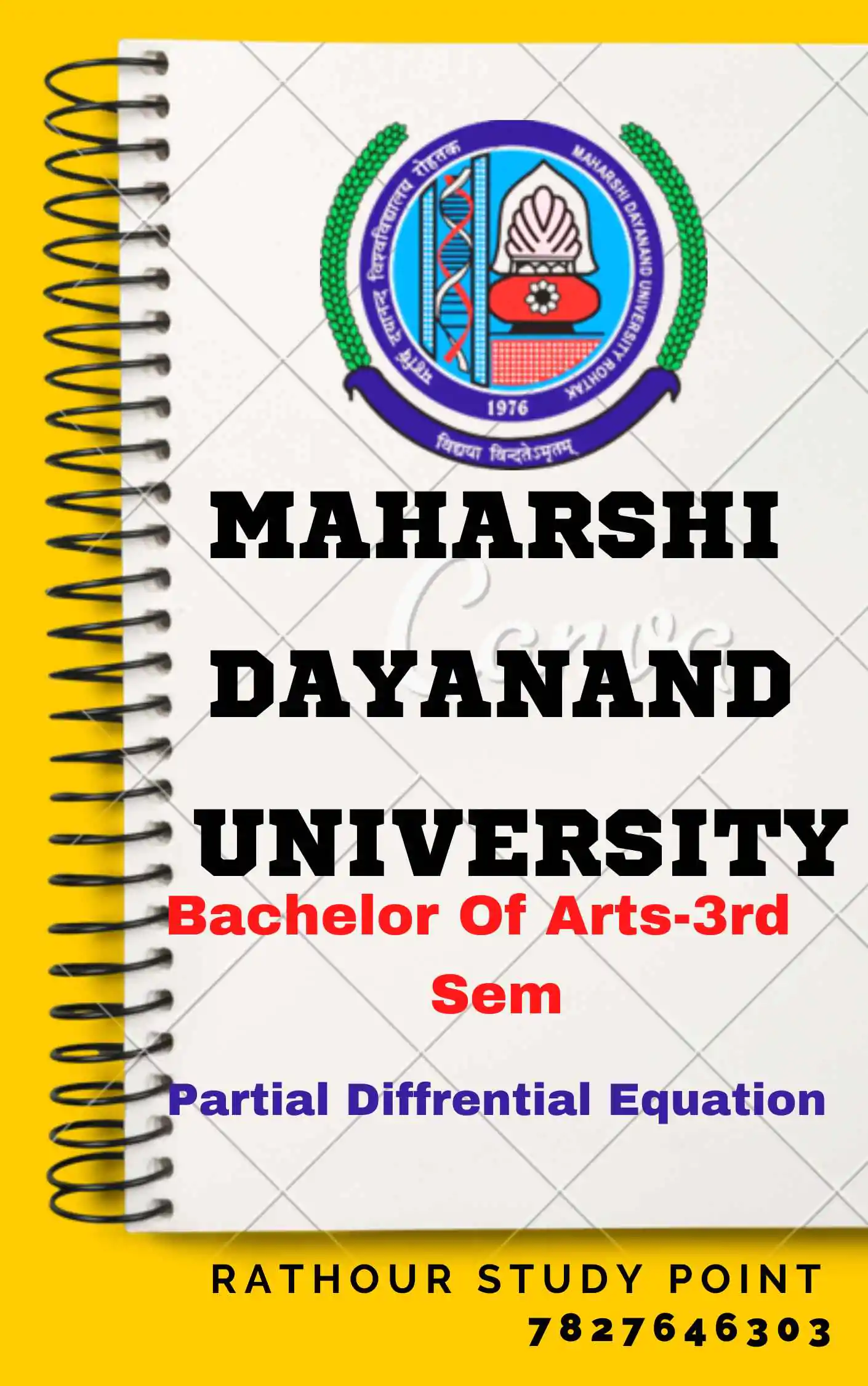 Partial Differential Equation Notes for BA Third Semester in English - Maharshi Dayanand University | Complete Printable Notes