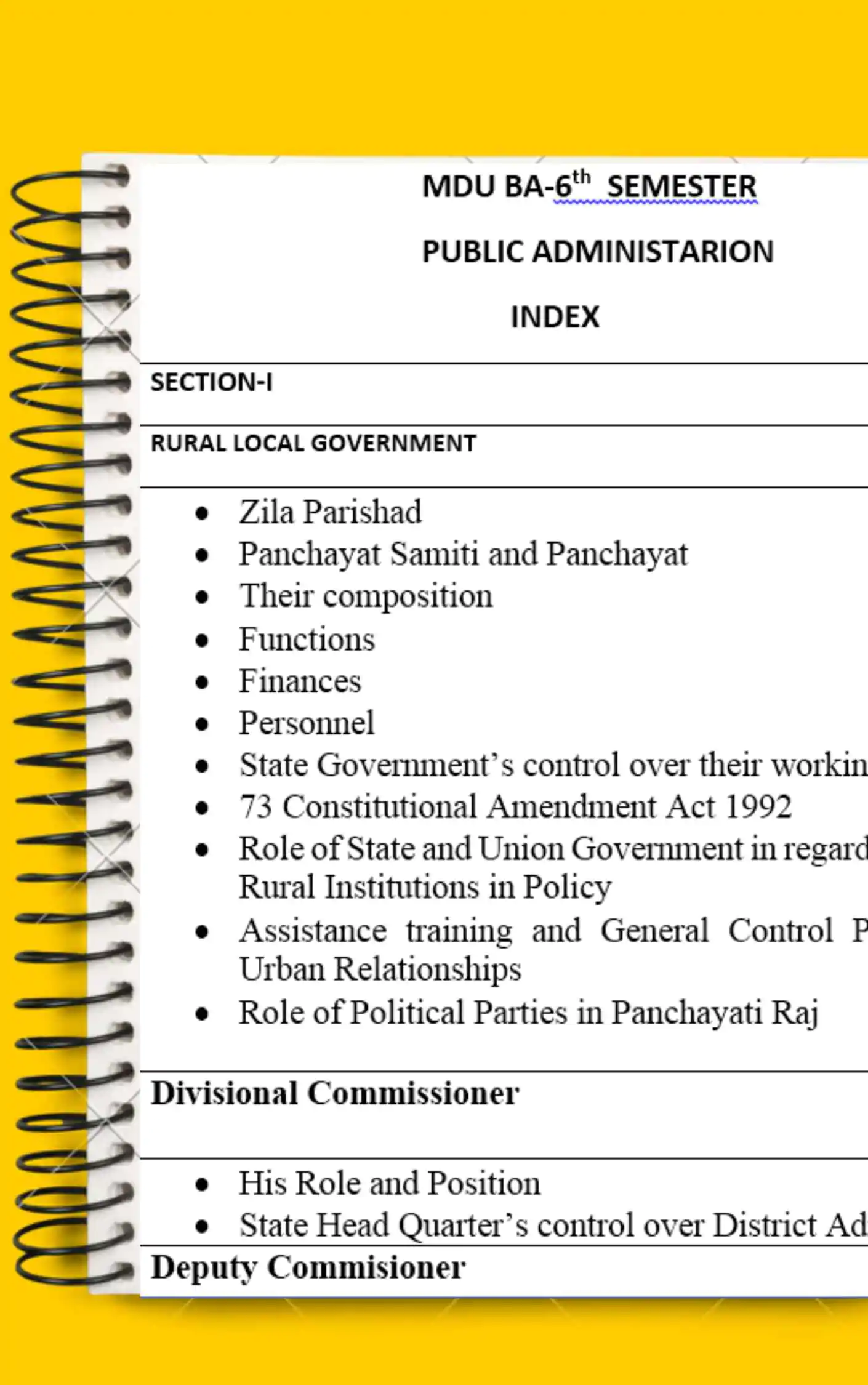 Maharshi Dayanand University | Public Administration notes for BA 6th Sem in English - Complete Printable Notes - Image 2