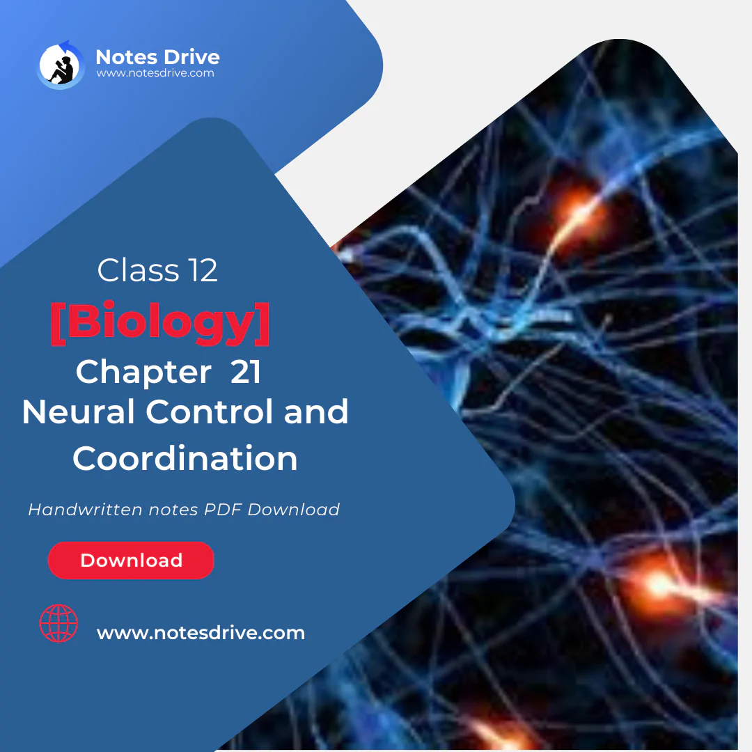 Class 11 Biology Chapter 21 Neural Control and Coordination handwritten notes pdf download 2023