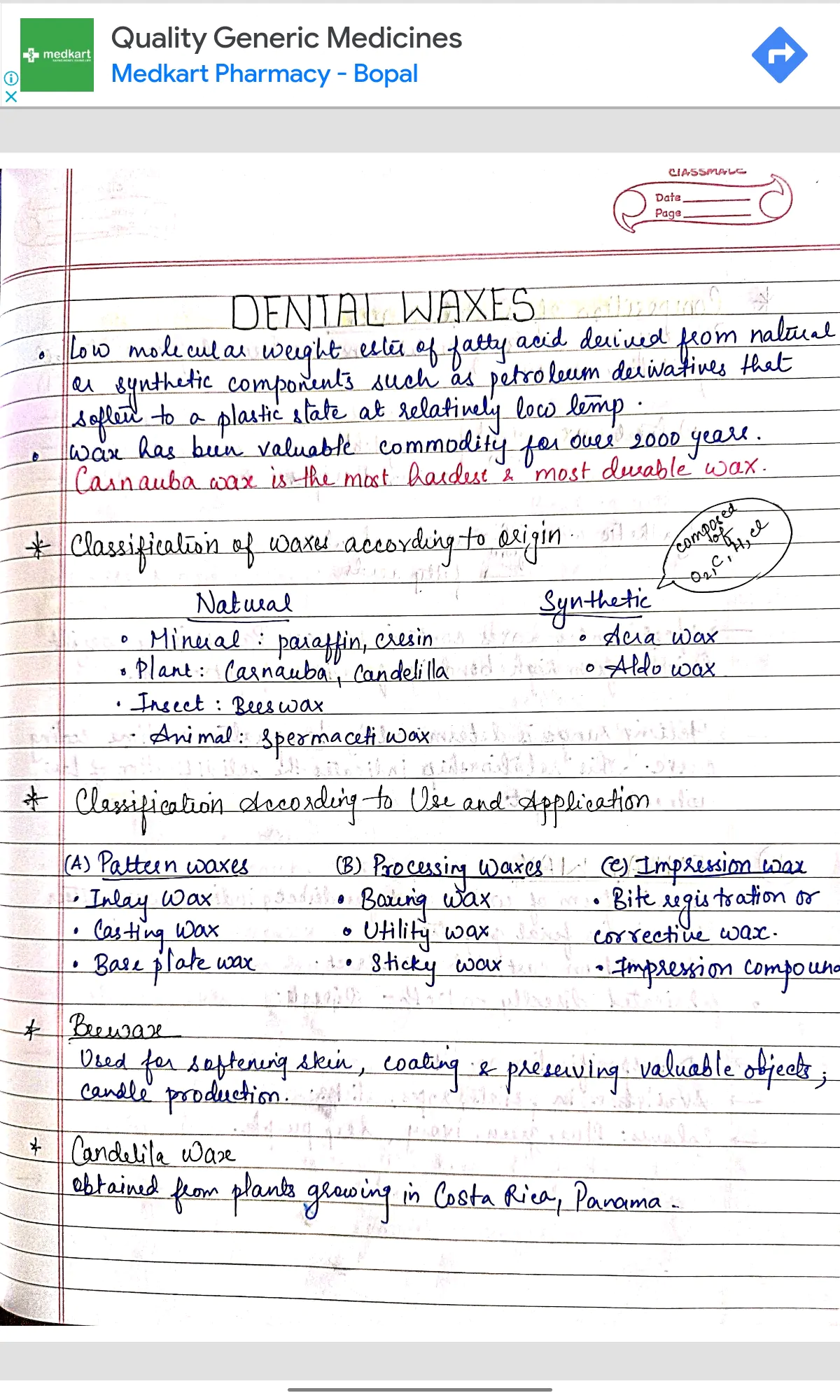 Dental waxes and casting defects (DM) BDS 2nd year handwritten notes for University exams - Image 2