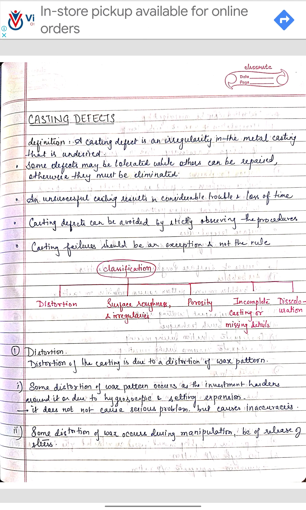 Dental waxes and casting defects (DM) BDS 2nd year handwritten notes for University exams - Image 3