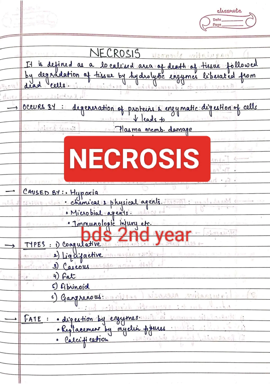 Necrosis PATHOLOGY BDS 2nd year handwritten notes for University exams