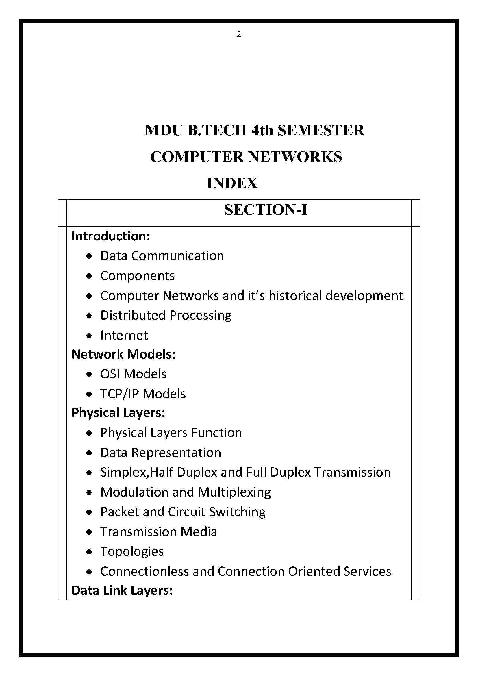 Maharshi Dayanand University | B.tech 4th Semester Computer Networks Printed Notes ( with Spiral Binding ) - Image 2
