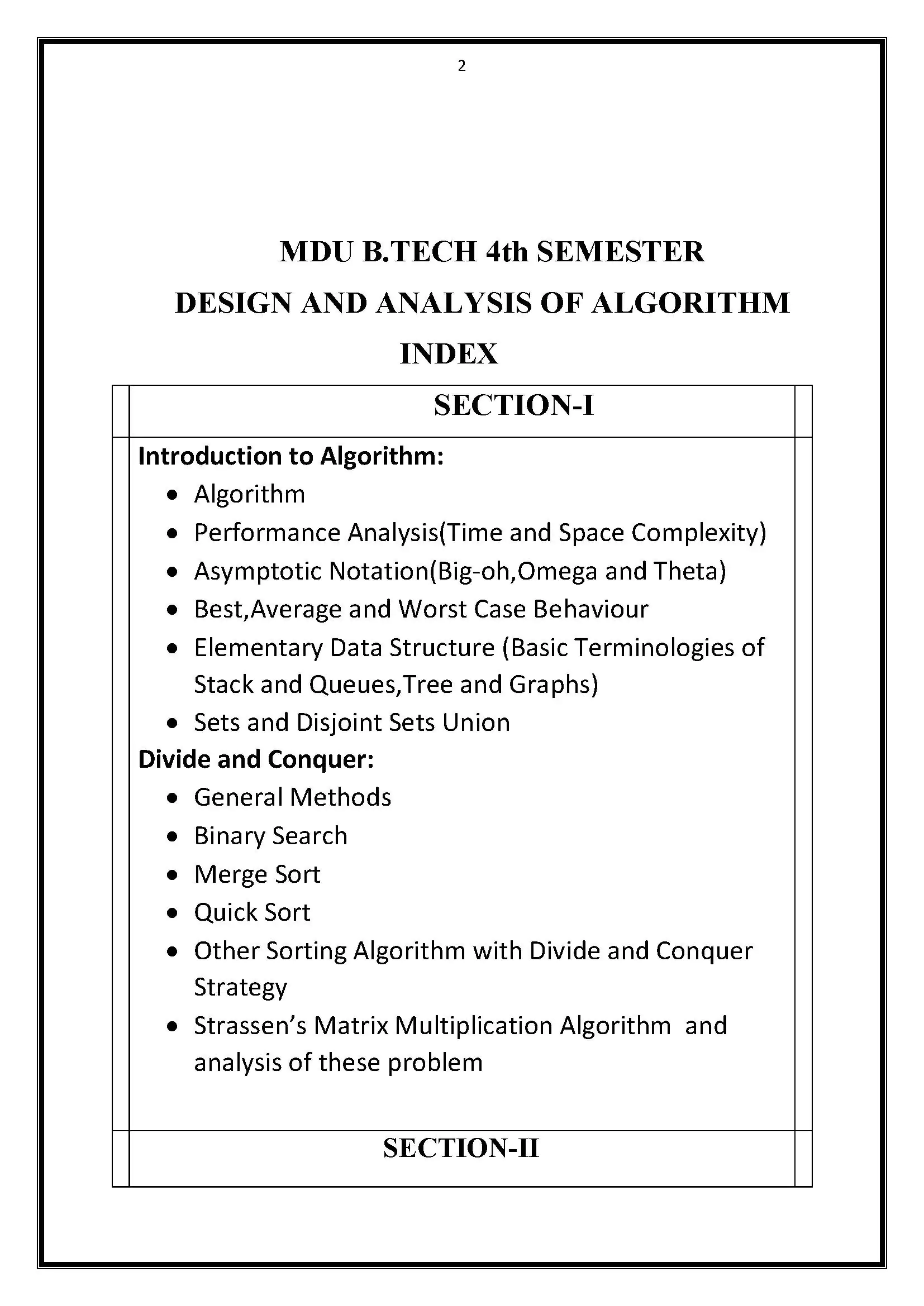 Maharshi Dayanand University | B.Tech 4th Semester Design and Analysis of Algorithm Printed Notes ( with Spiral Binding ) - Image 2