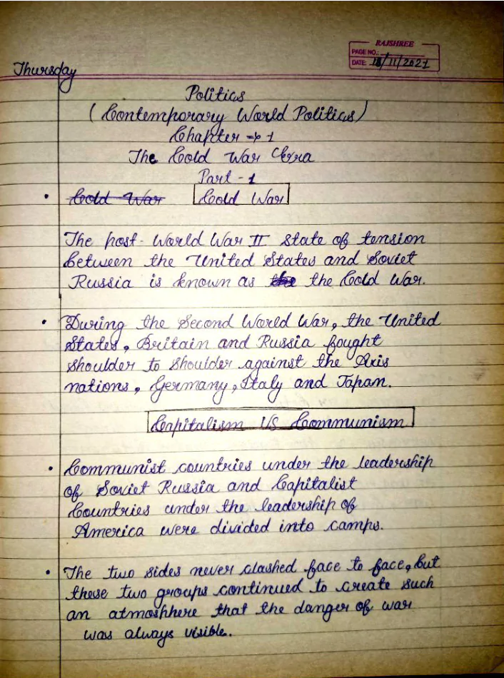 Class 12th Contemporary World Politics ( NCERT/ CBSE ) All Chapters Handwritten notes in English - Image 2