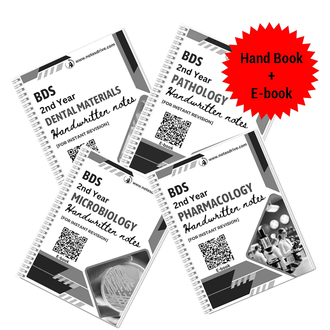BDS 2nd year PATHOLOGY, MICROBIOLOGY, DENTAL MATERIALS and PHARMACOLOGY Handwritten Revision PRINTED notes for University exams 💯 (Spiral binded )