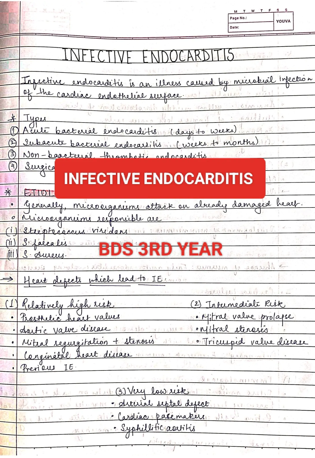 Infective Endocarditis GENERAL SURGERY BDS 3rd year handwritten notes for University exams PDF