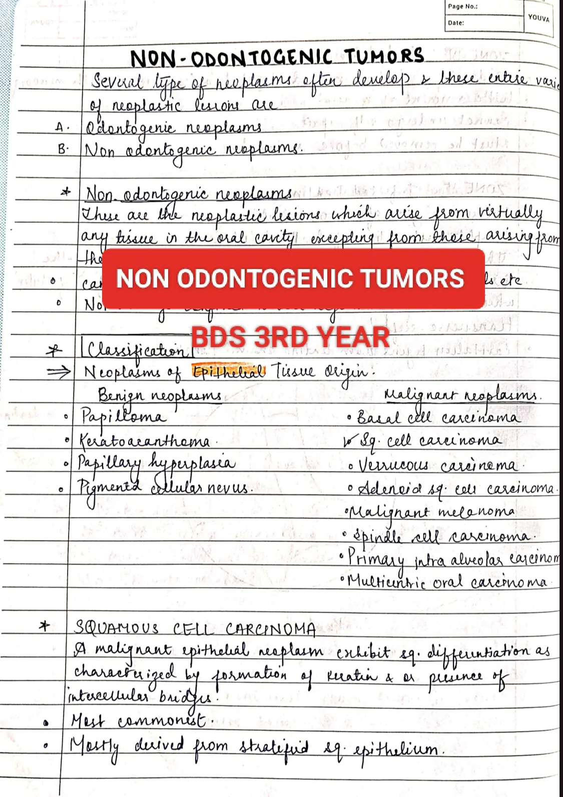 Non Odontogenic Tumors ORAL PATHOLOGY BDS 3rd year handwritten notes for University exams PDF