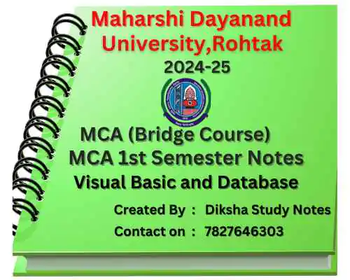 MDU | MCA 1st Semester Bridge Course Visual Basic and Database Notes in English - Complete Printable Notes