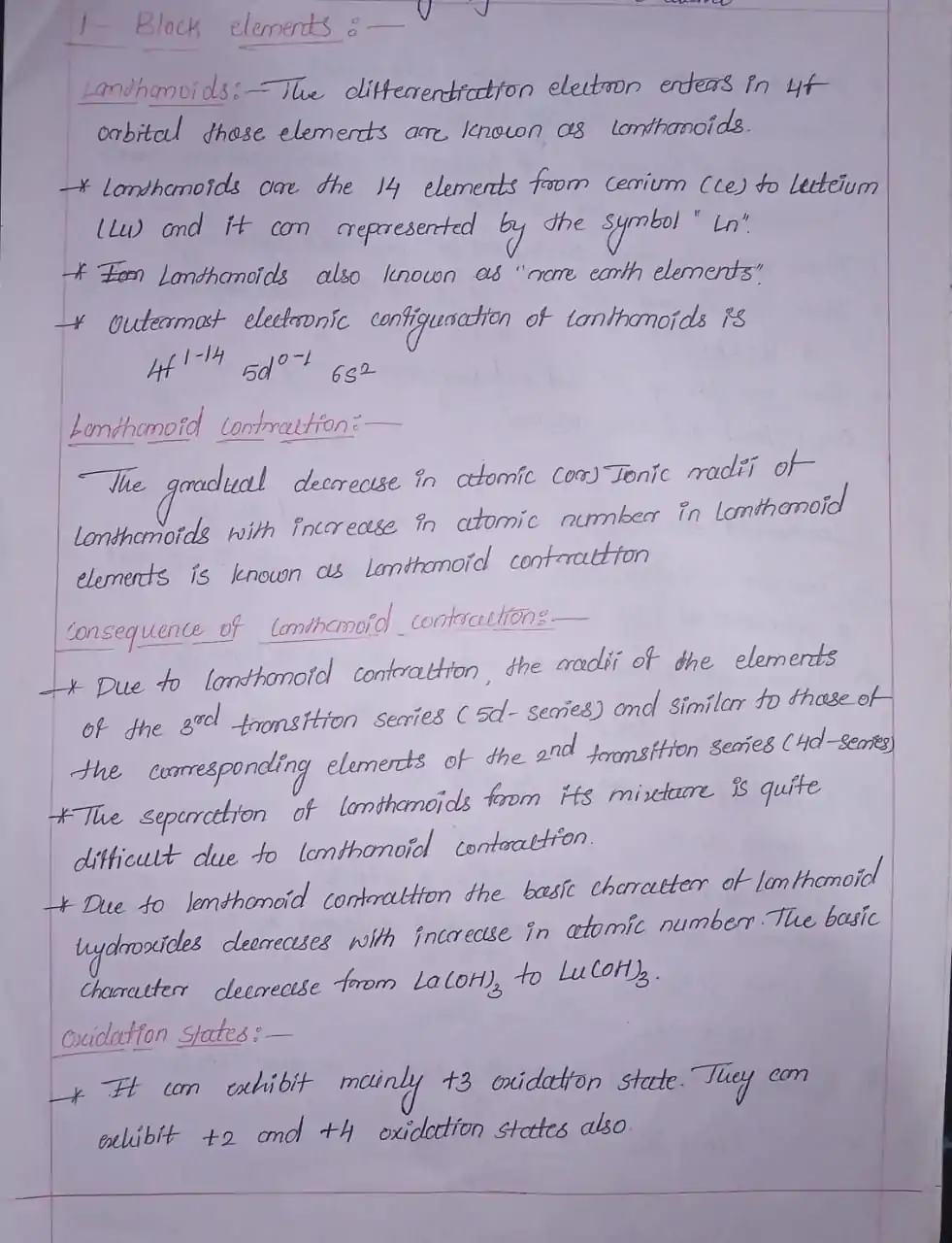 DH Handwritten Chemistry chapter - 7 P and F Block elements complete notes