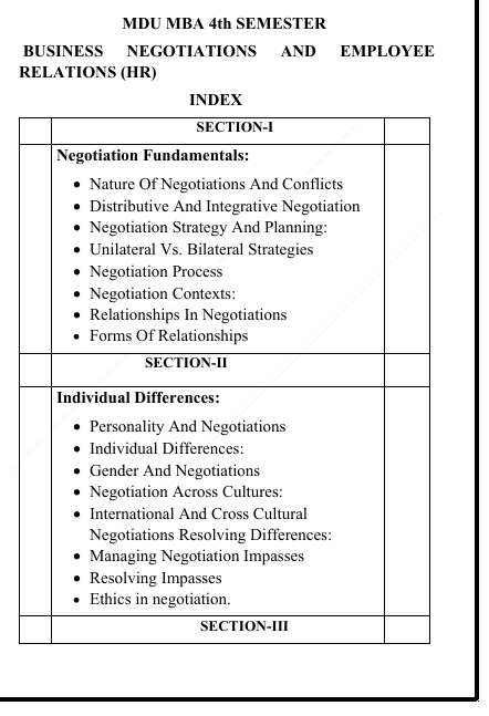 Maharshi Dayanand University | MBA 4th Semester Buisness Negotiation and Employee Retention Notes PDF - Image 2