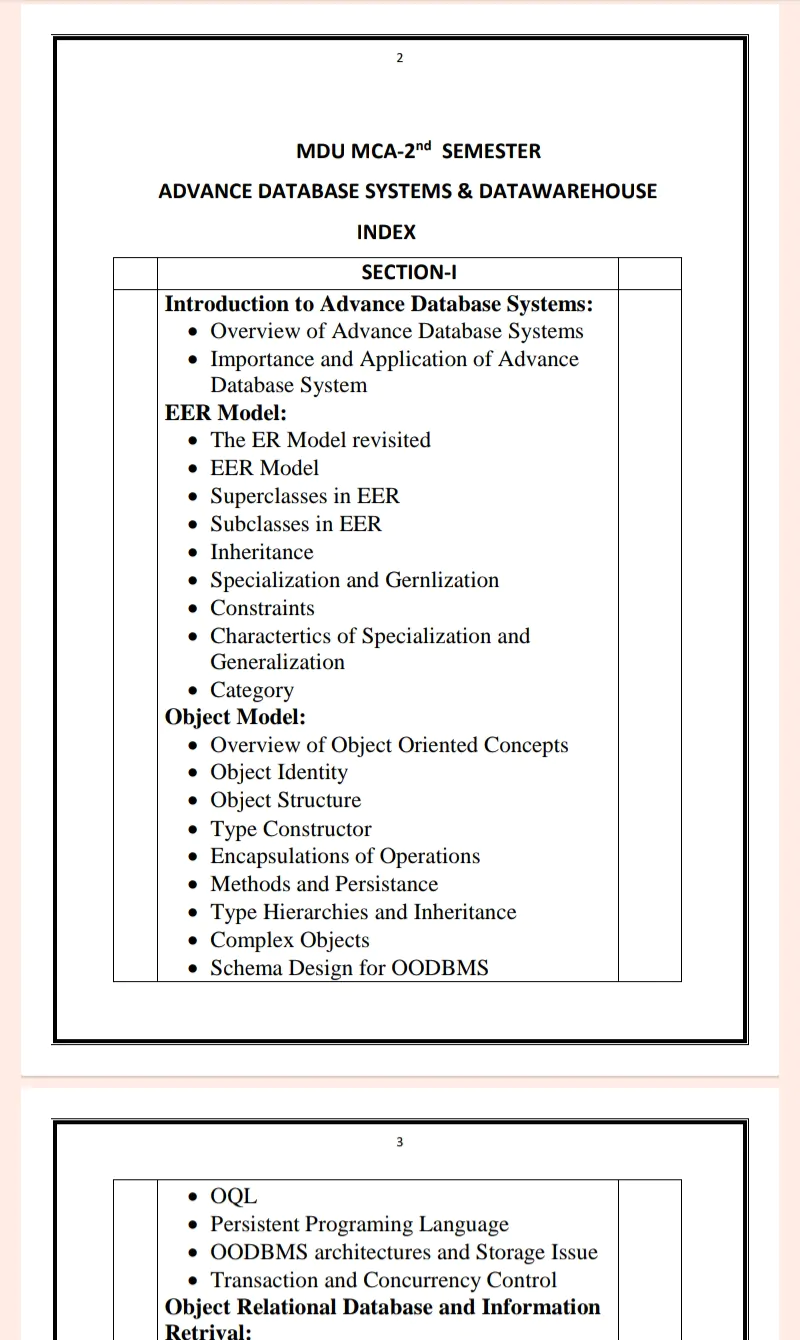 Maharshi Dayanand University | MCA 2nd Semester Advance Database System & Datawarehouse Notes in English - Complete Printable Notes - Image 2