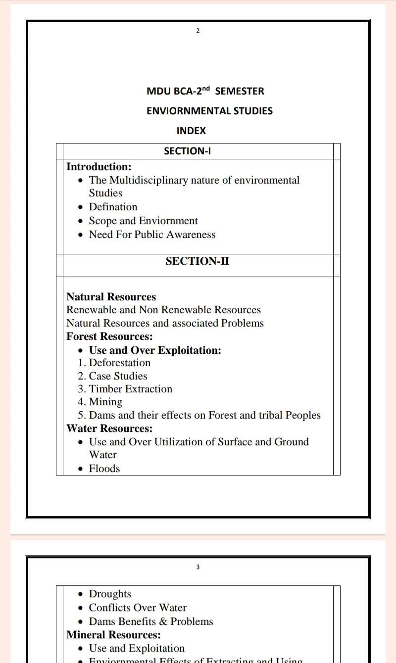 Maharshi Dayanand University | BCA 2nd Semester Environmental Studies Notes in English - Complete Printable Notes - Image 2