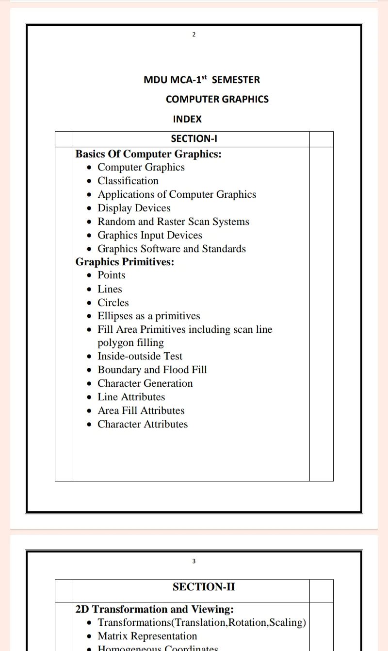 Maharshi Dayanand University | MCA 1st Semester Computer Graphics Notes in English - Complete Printable Notes - Image 2