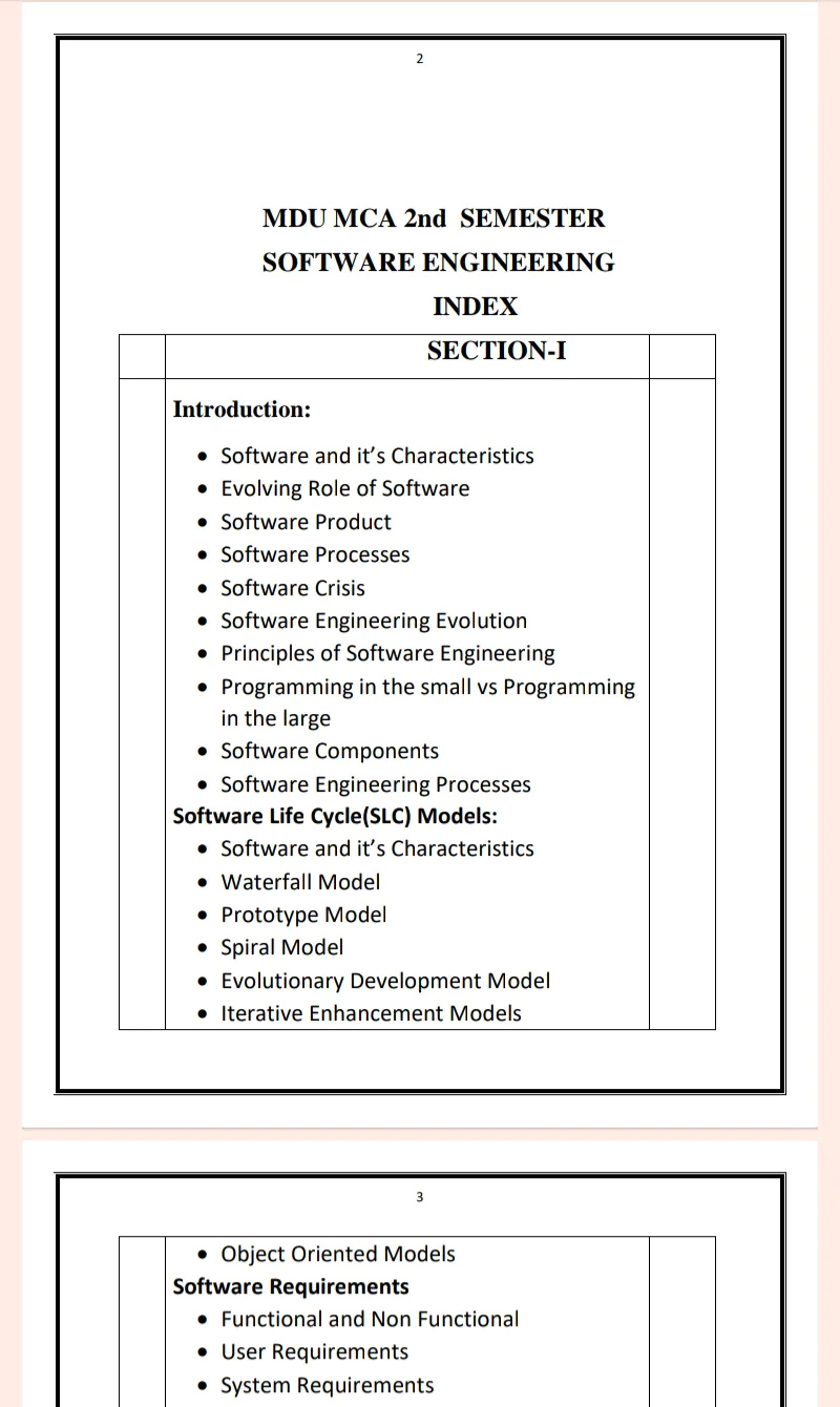 Maharshi Dayanand University | MCA 2nd Semester Software Engineering Notes in English - Complete Printable Notes - Image 2