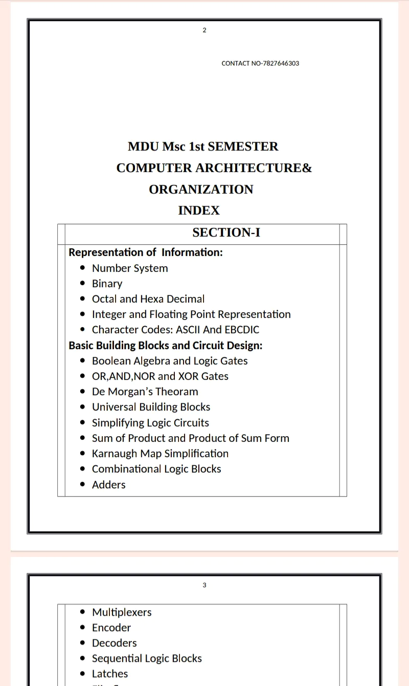 Maharshi Dayanand University | M.sc 1st Semester Computer Architecture & Organization PDF - Complete Printable Notes PDF - Image 2