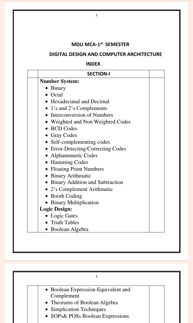Maharshi Dayanand University | MCA 1st Semester Digital Design & Computer Architecture Notes in English - Complete Printable Notes - Image 2