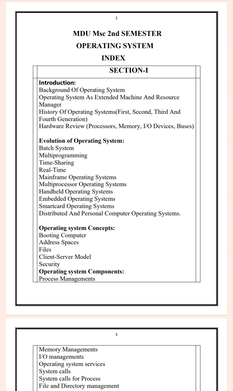 MDU Msc 2nd Semester Operating System Notes PDF - Complete Printable Notes - Image 3