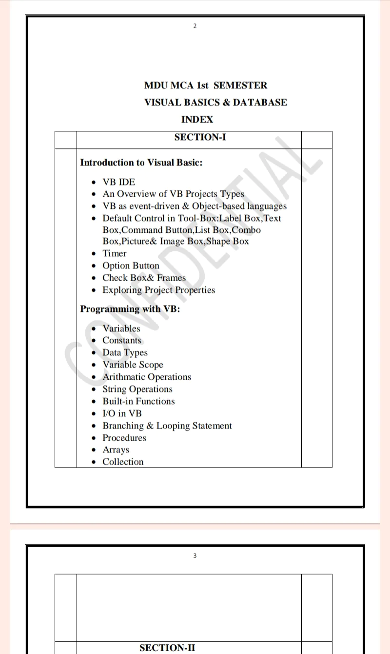 MDU | MCA 1st Semester Bridge Course Visual Basic and Database Notes in English - Complete Printable Notes - Image 2