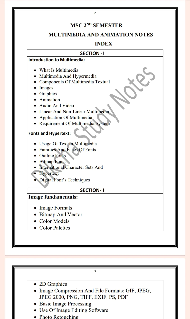 MDU Msc 2nd Semester Multimedia and Animation Notes PDF - Image 2
