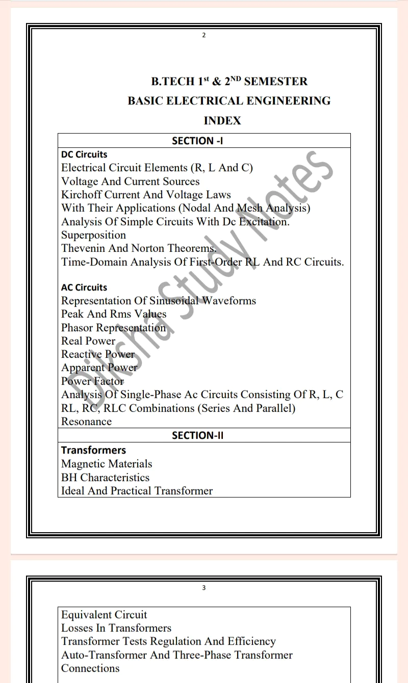 Maharshi Dayanand University | B.Tech 1st & 2nd Semester Basic of Electrical Engineering Notes PDF - Image 2