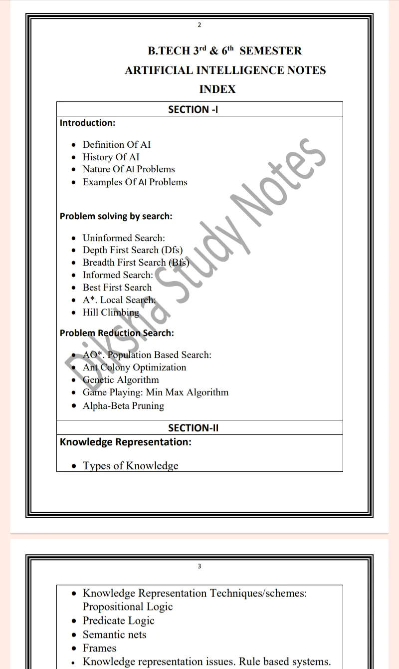 Maharshi Dayanand University | B.Tech 3rd & 6th & Semester Artificial Intelligence Notes PDF - Image 2