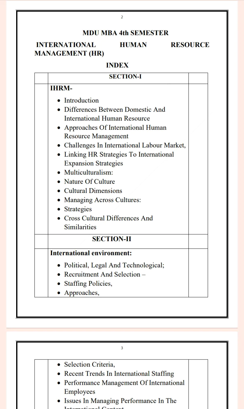Maharshi Dayanand University | MBA 4th Semester International Human Resource Management Notes PDF - Image 2
