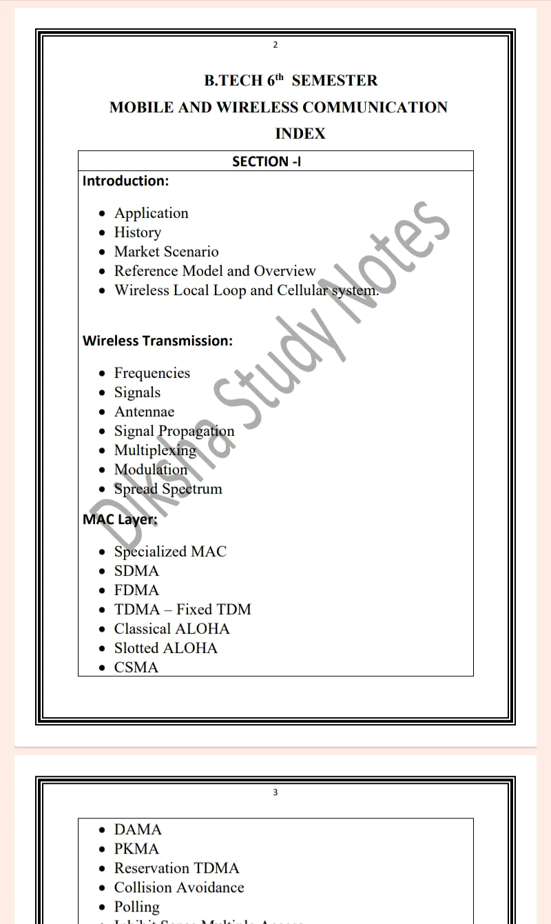 Maharshi Dayanand University | B.Tech 6th Semester Mobile and Wireless Communication Notes PDF - Image 2