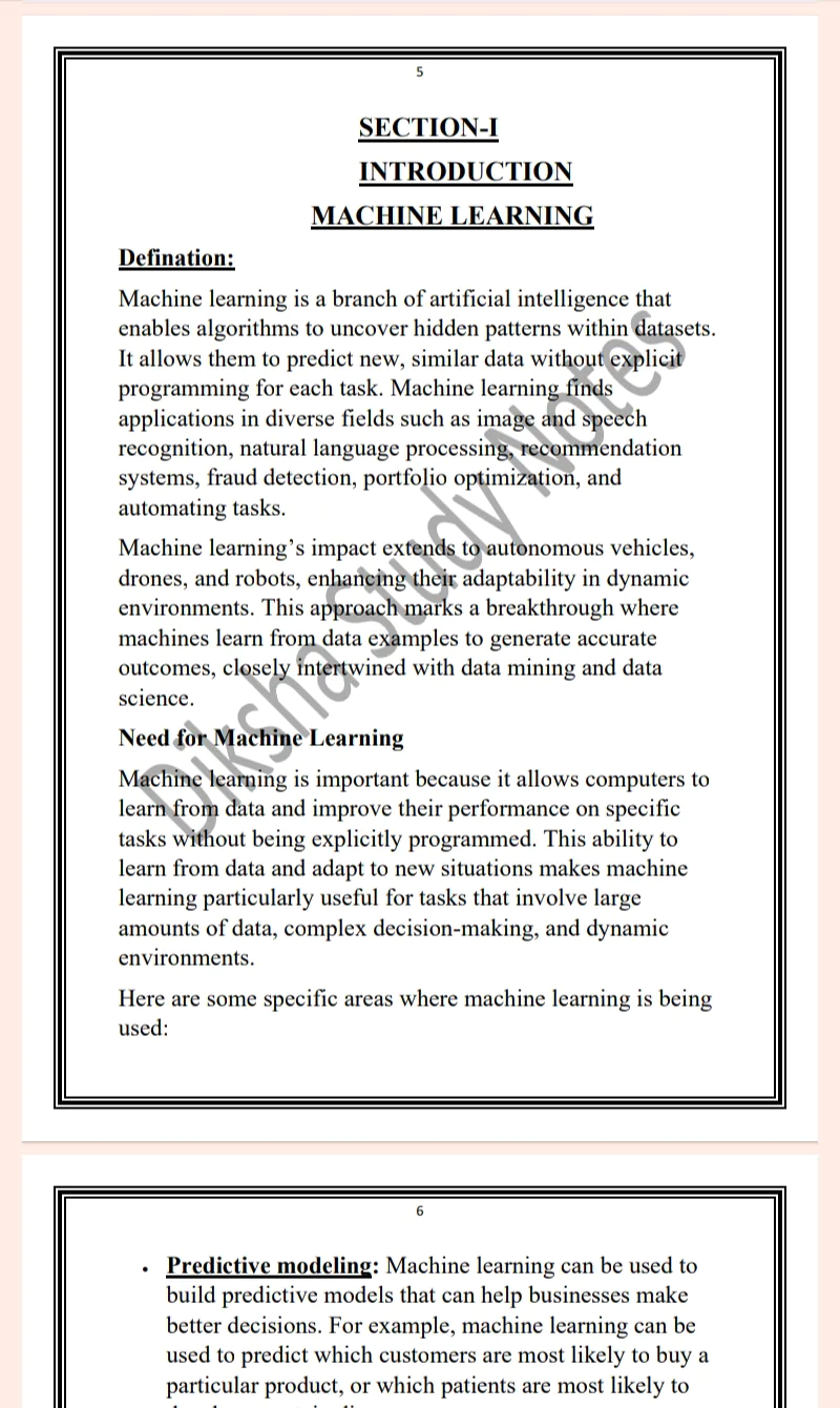 Maharshi Dayanand University | B.Tech 8th Semester Machine Learning Notes PDF - Image 5