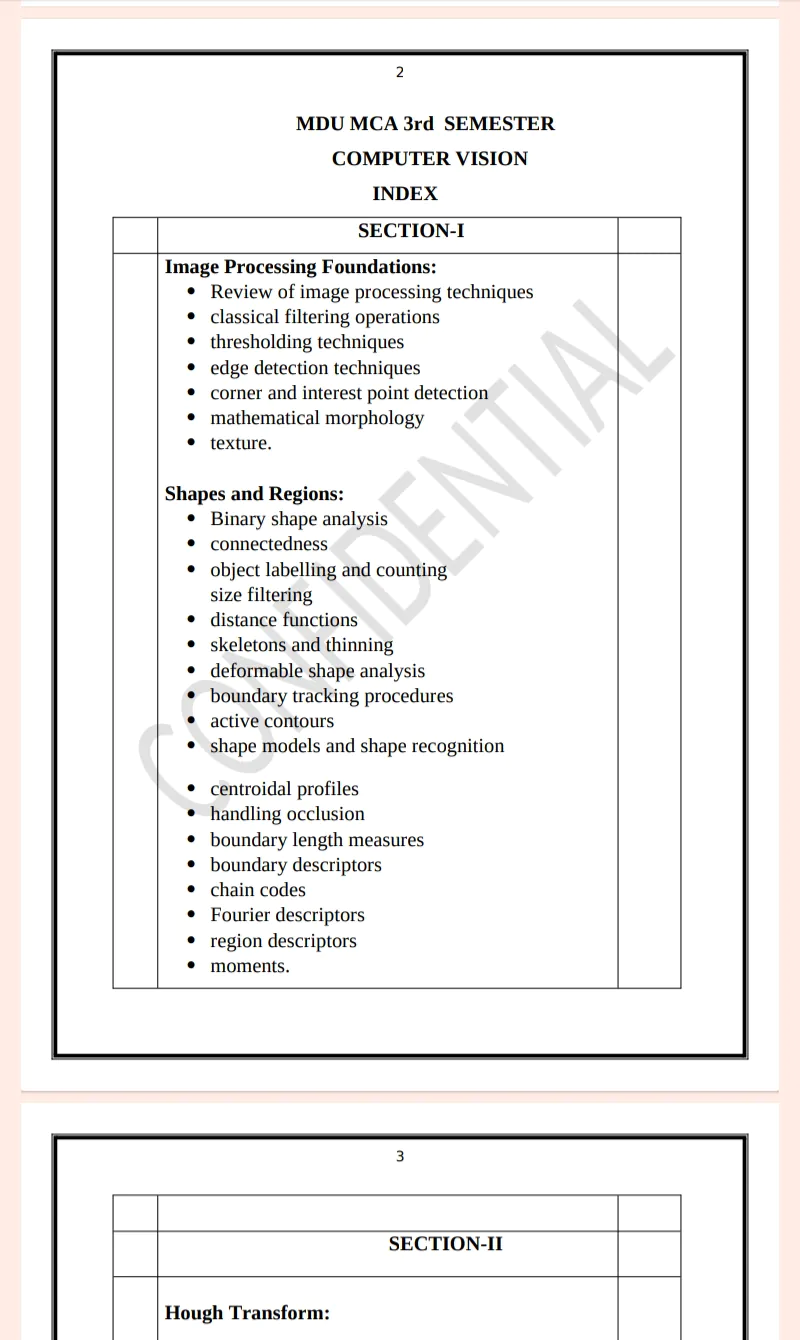 Maharshi Dayanand University | MCA 3rd Semester Computer Vision Notes PDF - Image 2