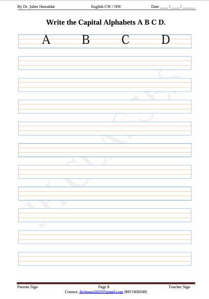 English Work Book Part - 1 (Capital Alphabets) PDF Download by Dr. Juber Hawaldar (JH) - Image 3