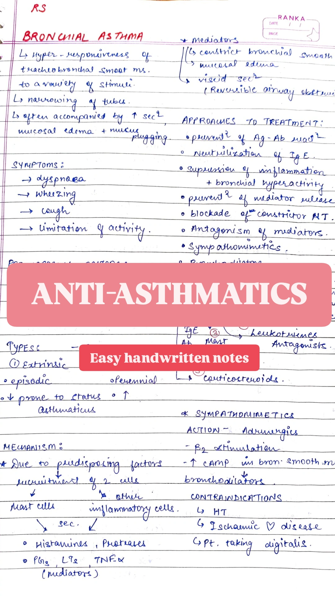 MBBS Pharmacology notes- ASTHMA DRUGS