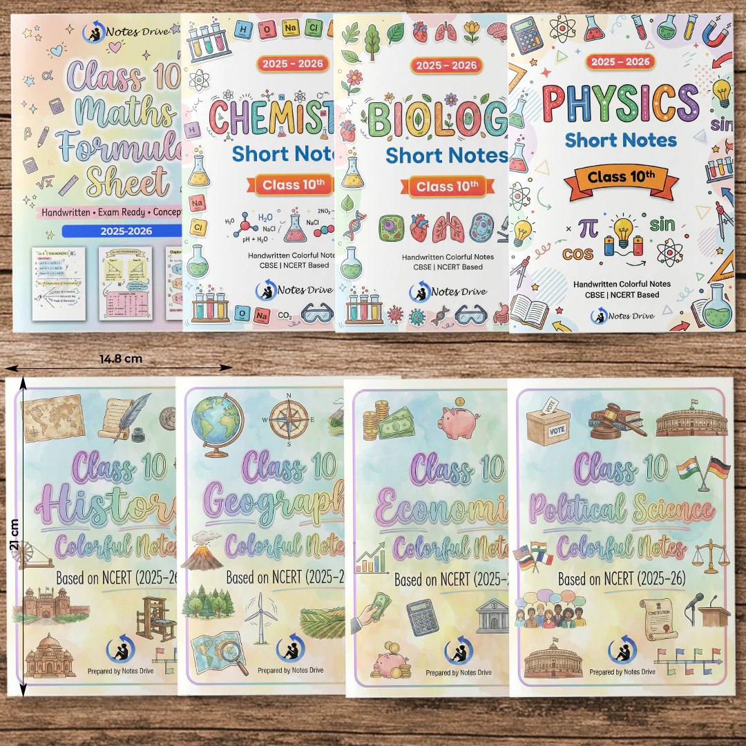 Class 10 Science, Social Science and Mathematics Short Notes Combo Pack (set of 8 books) Printed Notes 2025-26 | Notes Drive